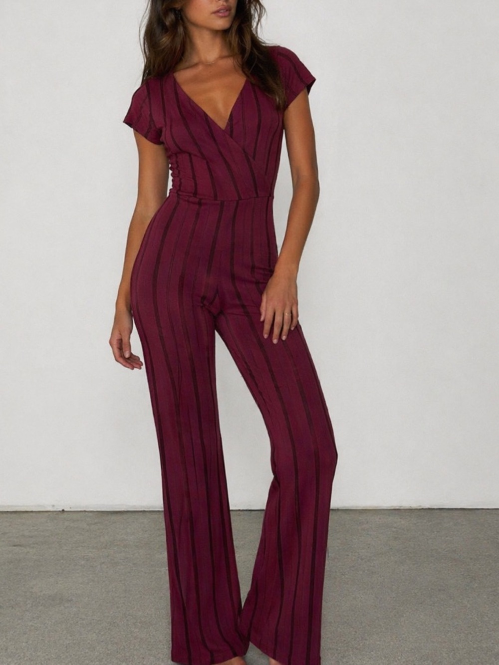 Hollister Burgundy Striped Jumpsuit